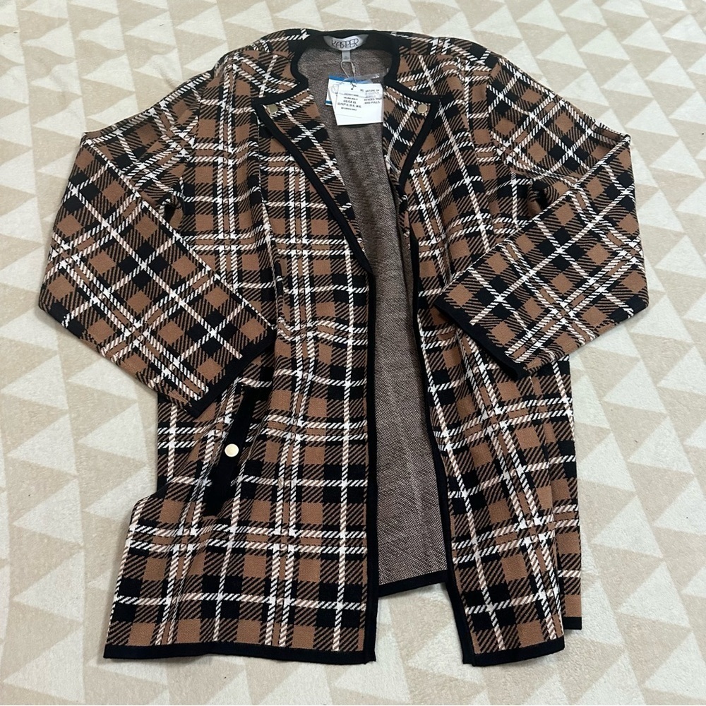 Kasper Women's Plaid Collarless Long-Sleeve Sweater